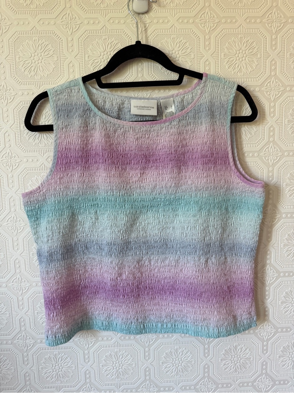 Liz Claiborne Lizwear Pastel Ombré 100% cotton Ruched Tank Top Sz L